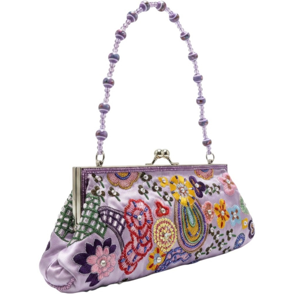 Max Mayer Lavender Embroidered Beaded Floral Evening Clutch Bag Crossbody